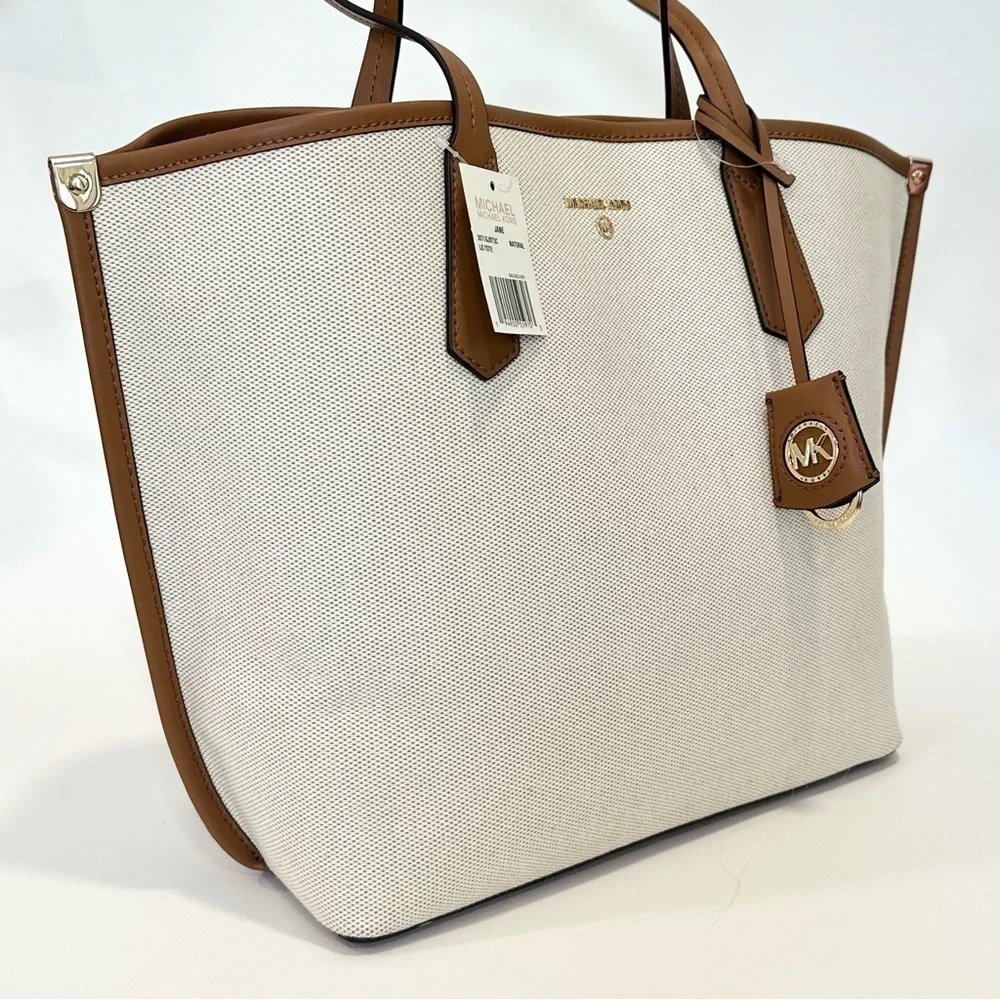 Michael Kors Jane Large Canvas Tote Carryall Bag in Natural